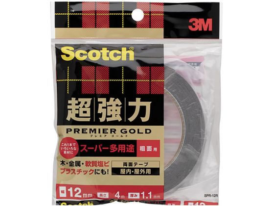 3M スコッチ 超強力両面テープ プレミアゴールド粗面用12mm×4m 1巻(ご注文単位1巻)【直送品】
