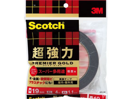 3M スコッチ 超強力両面テープ プレミアゴールド粗面用19mm×4m 1巻(ご注文単位1巻)【直送品】