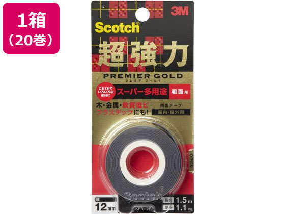 3M スコッチ 超強力両面テープ プレミアゴールド粗面用12mm 20巻 1箱(ご注文単位1箱)【直送品】
