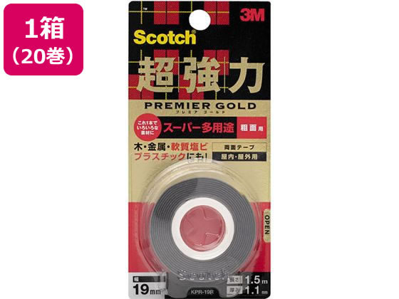 3M スコッチ 超強力両面テープ プレミアゴールド粗面用19mm 20巻 1箱(ご注文単位1箱)【直送品】