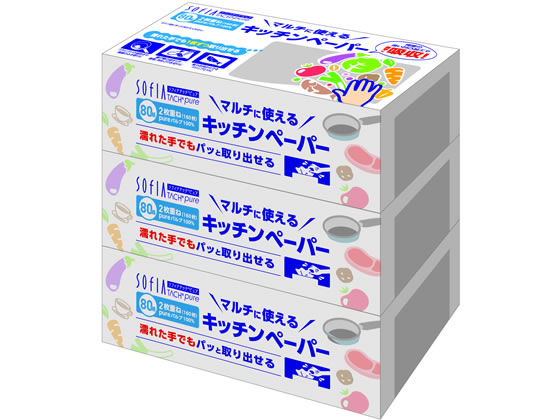 マスコー製紙 ソフィアタッチピュア キッチンペーパー 80組3パック 1パック(ご注文単位1パック)【直送品】