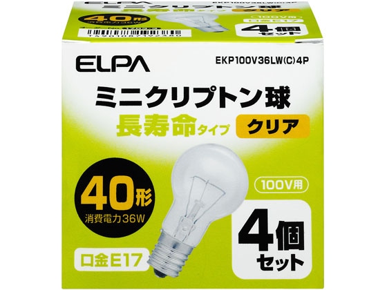 朝日電器 ミニクリプトン電球 40Wクリア4個 EKP100V36LW(C)4P 1パック（ご注文単位1パック）【直送品】