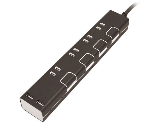 トップランド USBポート付個別スイッチタップ 4口+USB2口 1m ブラウン 1個(ご注文単位1個)【直送品】