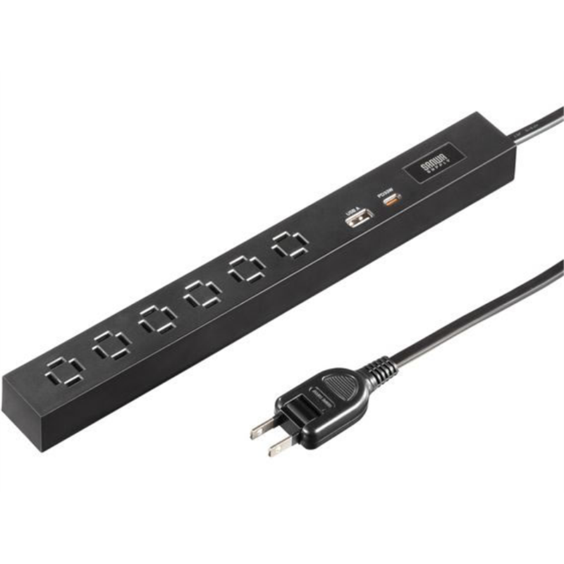 サンワサプライ スリムタップ 1.5m・ブラック TAP-SLIM6UC-15BK 1個(ご注文単位1個)【直送品】