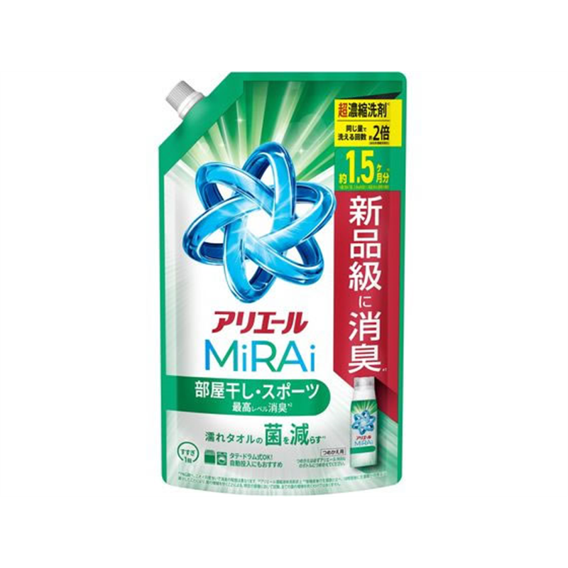 P&G アリエールミライ 消臭プラス 部屋干し 詰替 特大サイズ 480g 1個（ご注文単位1個）【直送品】