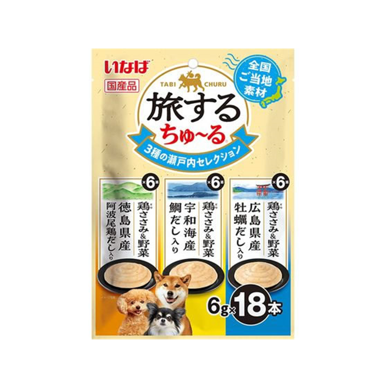 いなば 旅するちゅーる 3種の瀬戸内 6g×18本 1パック（ご注文単位1パック）【直送品】