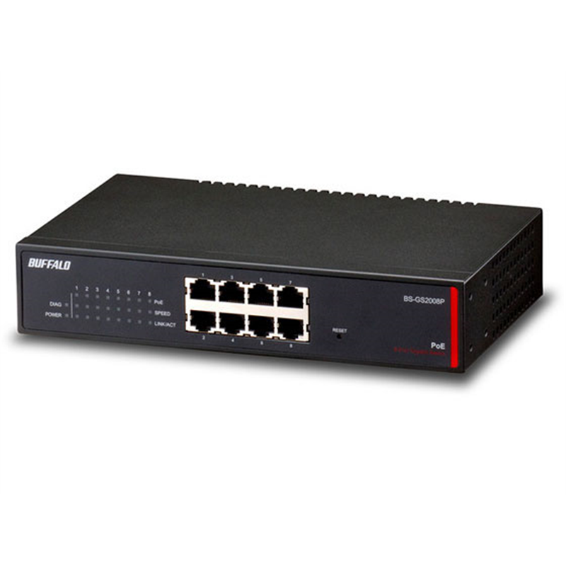 バッファロー レイヤー2 Giga PoE スマートスイッチ 8ポート BS-GS2008P 1台(ご注文単位1台)【直送品】