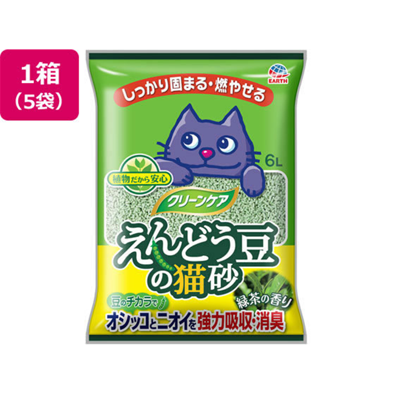 アースペット クリーンケア えんどう豆の猫砂 緑茶の香り 6L 5袋 1箱(ご注文単位1箱)【直送品】