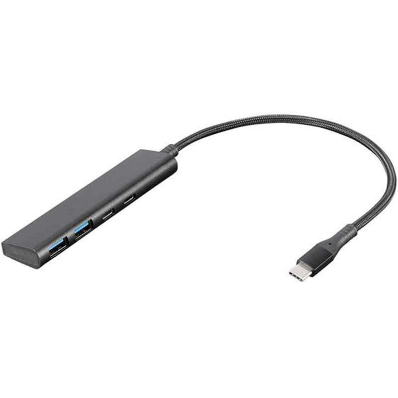 ナカバヤシ USB3.2Gen1Type-C4ポート(Cx2 Ax2)アルミハブ ブラック 1個(ご注文単位1個)【直送品】