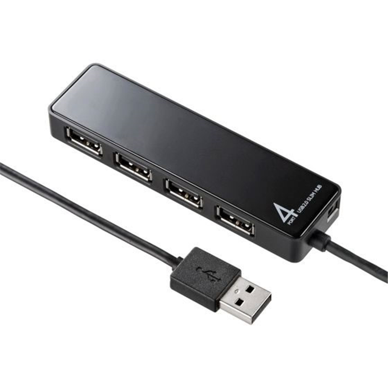 サンワサプライ HDD接続対応 面ファスナー付 4ポート USB2.0ハブ ブラ 1個(ご注文単位1個)【直送品】