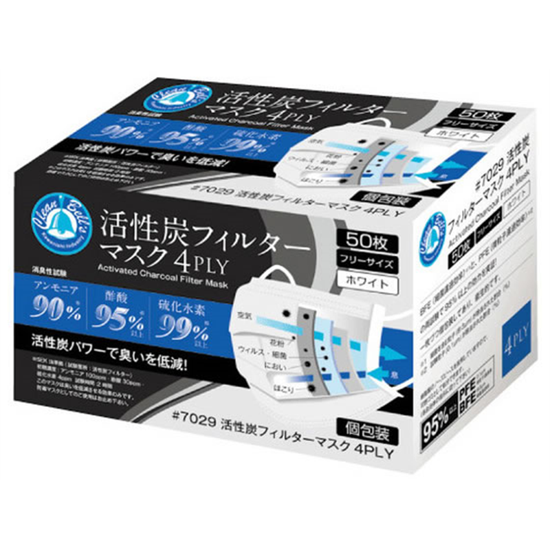 川西工業 活性炭フィルターマスク4PLY 50枚入 7029 63-7944-79 1箱（ご注文単位1箱）【直送品】