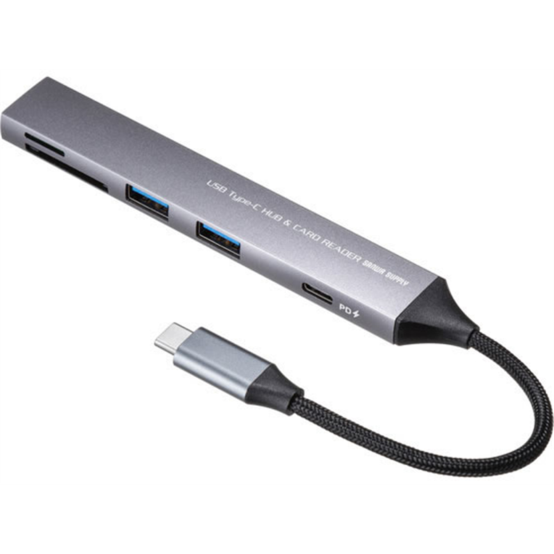 サンワサプライ USB 5Gbps 3ポートスリムハブ カードリーダー付き USB-5 1個（ご注文単位1個）【直送品】