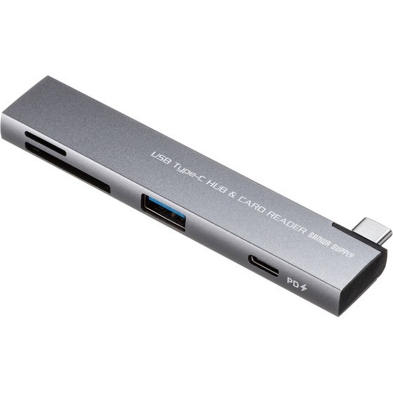サンワサプライ USB 5Gbps 2ポートスリムハブ カードリーダー付き 直付 1個（ご注文単位1個）【直送品】