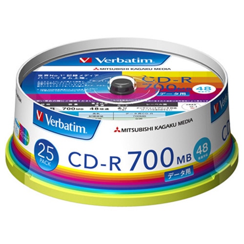 バーベイタム データ用CD-R 700MB 48倍速 ホワイトワイドプリンタブル スピンドルケース SR80FP25V1 25枚/袋（ご注文単位1袋）【直送品】