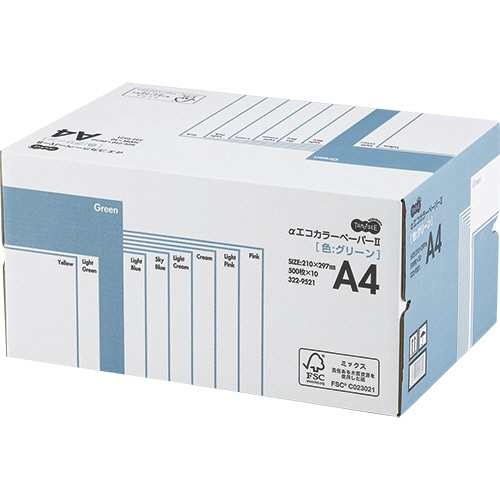TANOSEE αエコカラーペーパーII A4 グリーン 業務用パック 500枚 10冊/箱(ご注文単位1箱)【直送品】