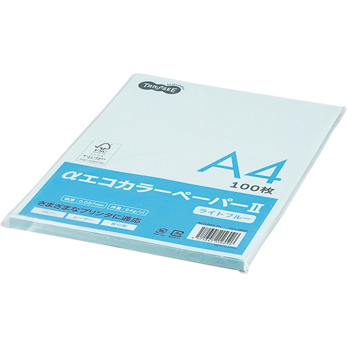 TANOSEE αエコカラーペーパーII A4 ライトブルー 少枚数パック 100枚/冊（ご注文単位1冊）【直送品】