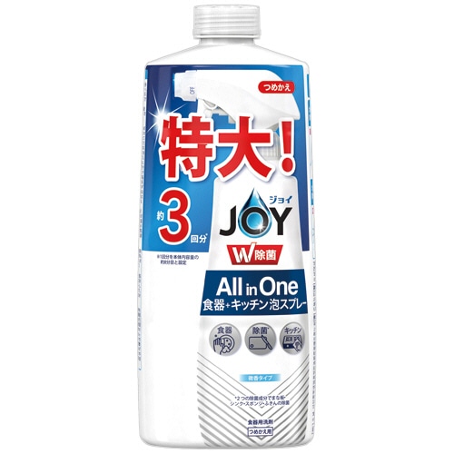 P&G ジョイ W除菌 ミラクル泡スプレー 微香タイプ つめかえ用 3回分 630ml 1本(ご注文単位1本)【直送品】
