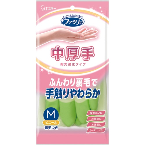 エステー ファミリー ビニール中厚手 指先強化 M グリーン 1双(ご注文単位1双)【直送品】