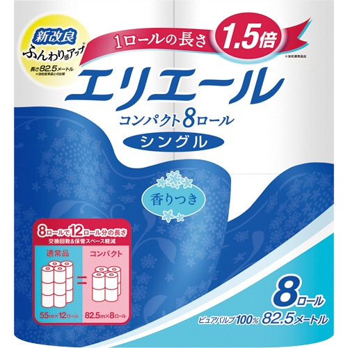 大王製紙 エリエール トイレットティシュー コンパクト シングル 芯あり 82.5m 香り付き 64ロール/箱(ご注文単位1箱)【直送品】