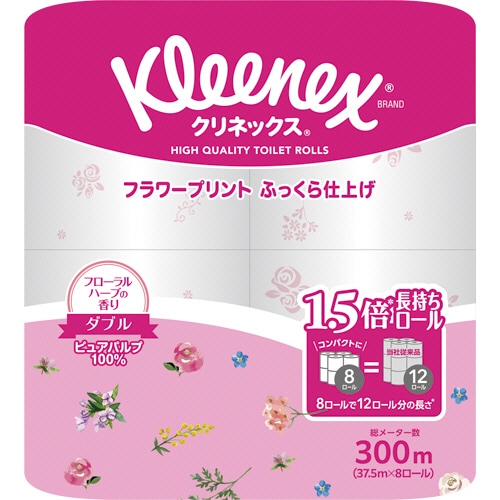 日本製紙クレシア クリネックス コンパクト フラワープリント ダブル 芯あり 37.5m 香り付き 64ロール/箱(ご注文単位1箱)【直送品】