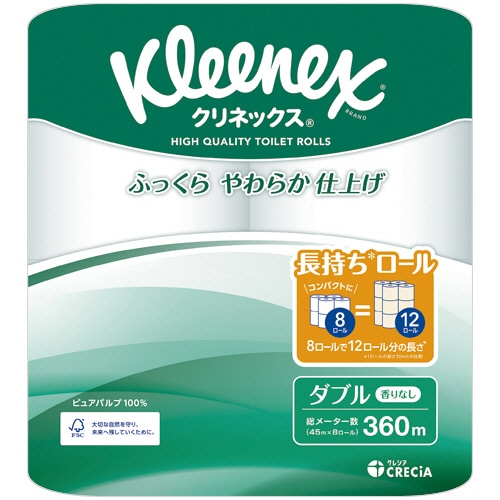 日本製紙クレシア クリネックス 長持ち ダブル 45m 64ロール/箱(ご注文単位1箱)【直送品】