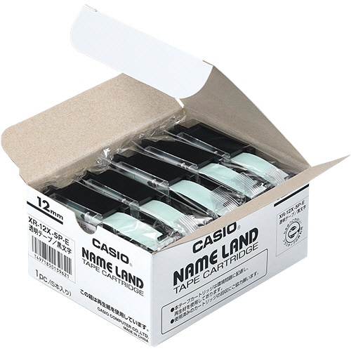 カシオ NAME LAND スタンダードテープ 12mm×8m 透明/黒文字 XR-12X-5P-E 5個/袋(ご注文単位1袋)【直送品】