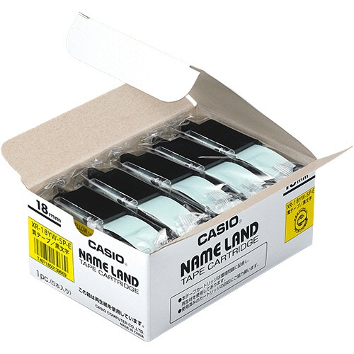 カシオ NAME LAND スタンダードテープ 18mm×8m 黄/黒文字 XR-18YW-5P-E 30個/箱（ご注文単位1箱）【直送品】
