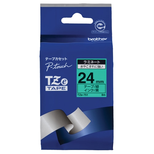 ブラザー ピータッチ TZeテープ ラミネートテープ 24mm 緑/黒文字 TZE-751 1個（ご注文単位1個）【直送品】