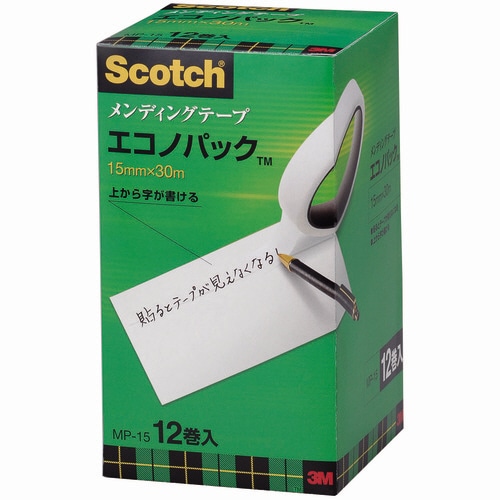 3M スコッチ メンディングテープ エコノパック 大巻 15mm×30m 紙箱入 業務用パック MP-15 12巻/袋(ご注文単位1袋)【直送品】