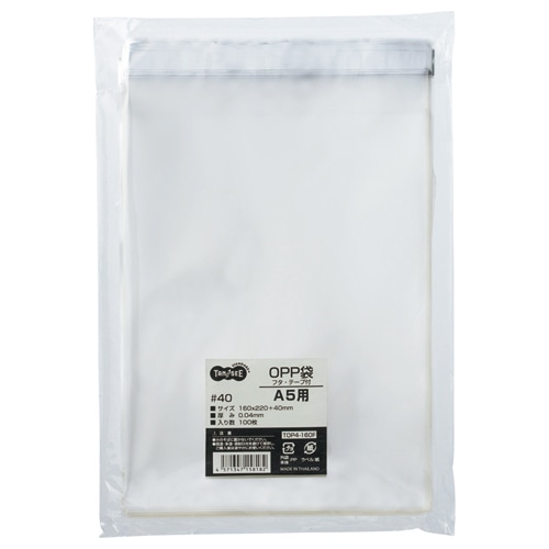 TANOSEE OPP袋 フタ・テープ付 A5用 160×220＋40mm 100枚/袋（ご注文単位1袋）【直送品】