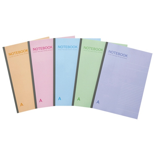 TANOSEE ノートブック A4 A罫7mm 40枚 5色パック 5冊/袋(ご注文単位1袋)【直送品】