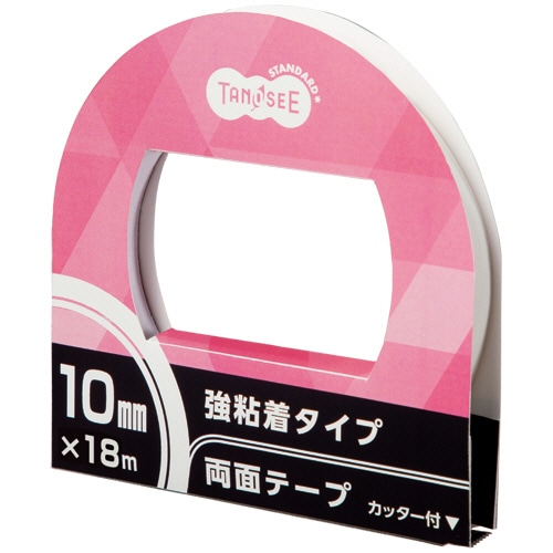 TANOSEE 両面テープ 強粘着タイプ カッター付 10mm×18m 10巻/セット(ご注文単位1セット)【直送品】