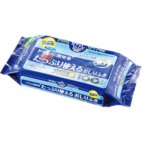 日本製紙クレシア アクティ トイレに流せる たっぷり使えるおしりふき 100枚/袋(ご注文単位1袋)【直送品】
