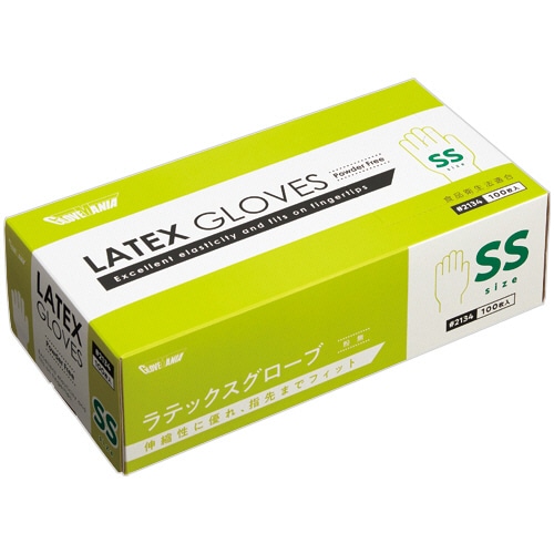 川西工業 ラテックスグローブ 粉なし SS #2134 100枚/箱（ご注文単位1箱）【直送品】