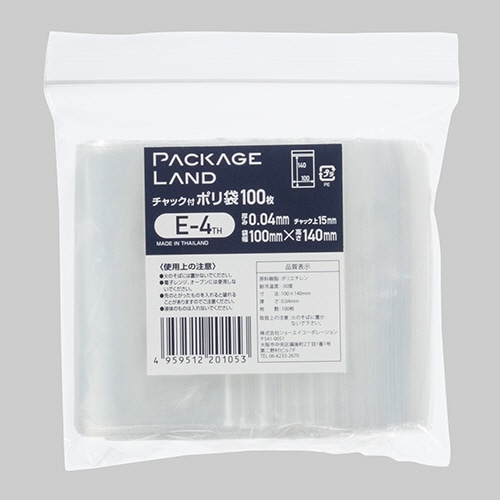 ショーエイコーポレーション チャック付ポリ袋 ヨコ100×タテ140×厚み0.04mm E-4TH 1パック(100枚)(ご注文単位1パック)【直送品】