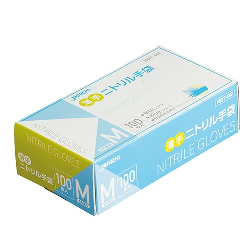 ジャパックス　ニトリル手袋　薄手　パウダーフリー　M　ブルー　NBT02　1箱（100枚）（ご注文単位1箱）【直送品】