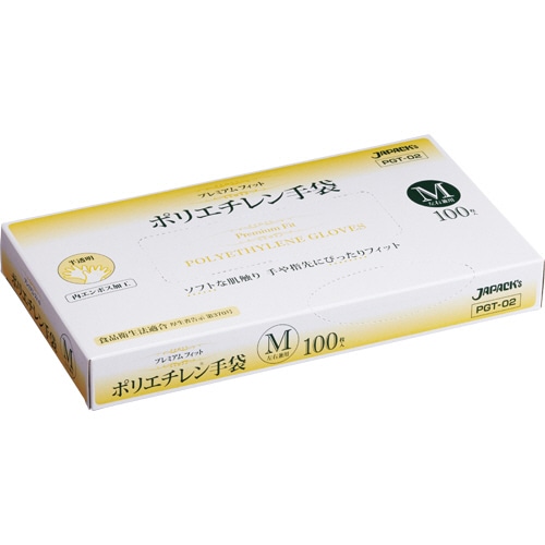 ジャパックス　プレミアムフィット　ポリエチレン手袋　M　半透明　PGT-02　1箱（100枚）（ご注文単位1箱）【直送品】