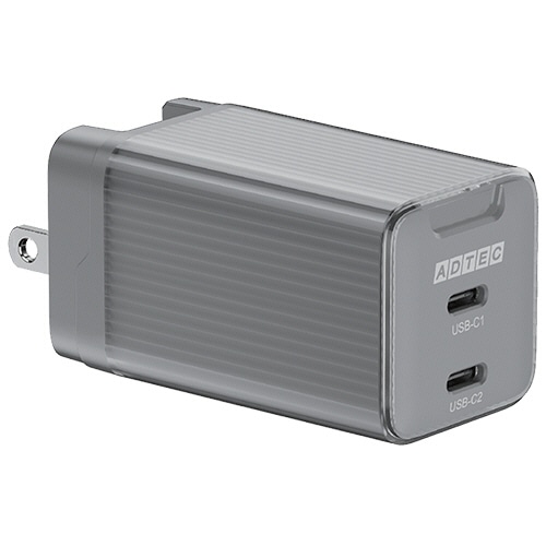 アドテック　PD対応　AC充電器　GaN　USB　Type-C　2ポート　65W　ブラック　APD-V065C2-BK　1個（ご注文単位1個）【直送品】