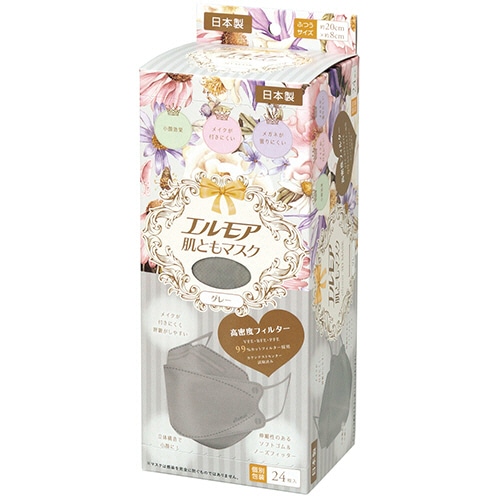 カミ商事 エルモア 肌ともマスク Flower 3D グレー (個別包装) 1箱(24枚)(ご注文単位1箱)【直送品】