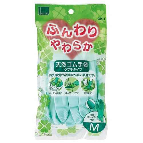 オカモト ふんわりやわらか天然ゴム手袋 M グリーン OK-1M-G 1セット(10双)(ご注文単位1セット)【直送品】