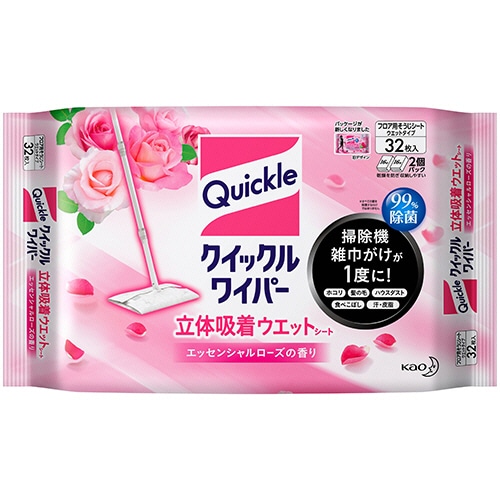花王　クイックルワイパー　立体吸着ウエットシート　エッセンシャルローズの香り　1セット（320枚：32枚×10パック）（ご注文単位1セット）【直送品】