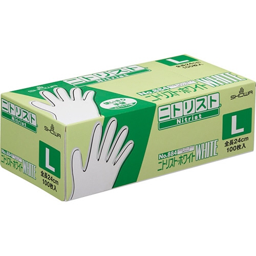 ショーワグローブ　No.884　ニトリスト・ホワイト　パウダーフリー　L　ホワイト　NO.884-L　1セット（2000枚：100枚×20箱）（ご注文単位1セット）【直送品】