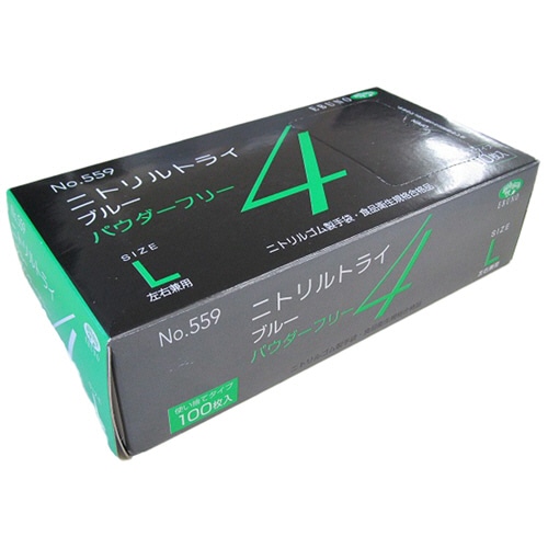 エブノ ニトリルトライ4 ブルー パウダーフリー L No-559 1セット(3000枚:100枚×30箱)(ご注文単位1セット)【直送品】