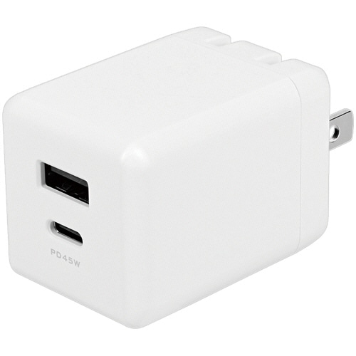 オウルテック PD45W出力 GaN採用 2ポートAC充電器 ホワイト OWL-APD45C1A1G-WH 1個（ご注文単位1個）【直送品】
