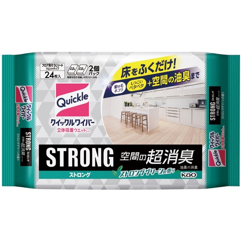 花王 クイックルワイパー 立体吸着ウエットシート ストロング 空間の超消臭 1セット(72枚:24枚×3パック)/セット（ご注文単位1セット）【直送品】