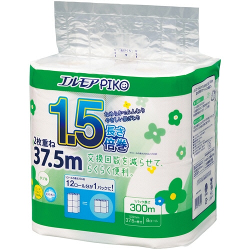 カミ商事 エルモア ピコ 1.5倍巻トイレットロール 花の香り ダブル 37.5m 1セット(64ロール:8ロール×8パック)/セット(ご注文単位1セット)【直送品】