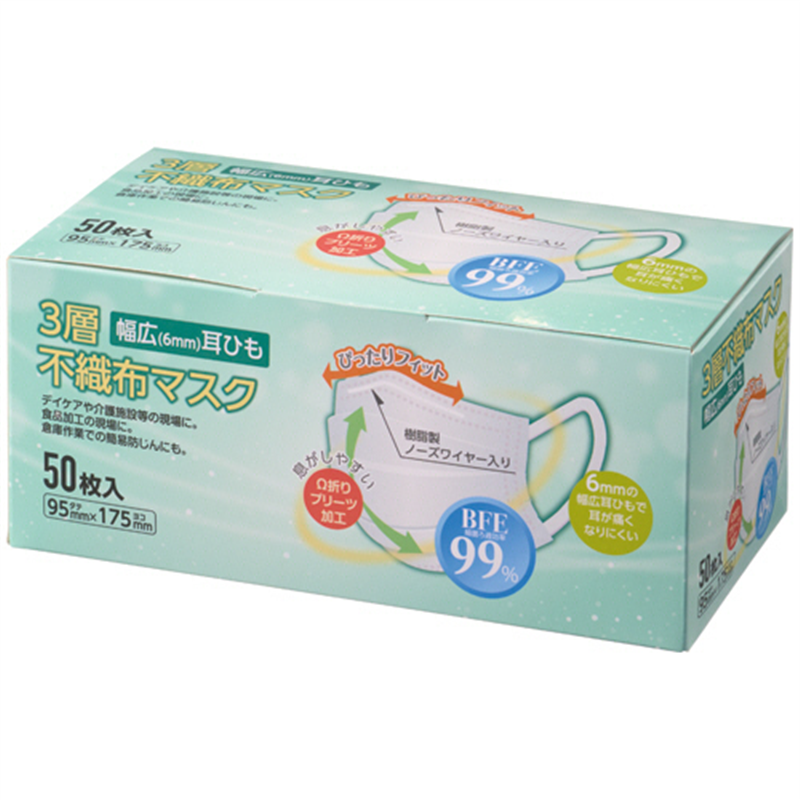 クラフトマン 3層不織布マスク 幅広耳ひもタイプ S-026 50枚/1箱(ご注文単位1箱)【直送品】