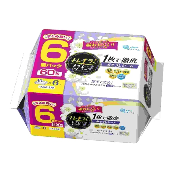 大王製紙 キレキラ!トイレクリーナー 1枚で徹底おそうじシート クリーンフローラル つめかえ用 60枚入 1個(ご注文単位1個)【直送品】