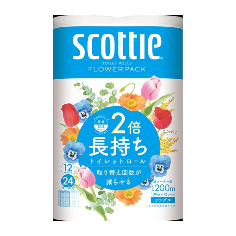 日本製紙クレシア スコッティ フラワーパック 2倍巻き シングル 12ロール 1パック(ご注文単位4パック)【直送品】