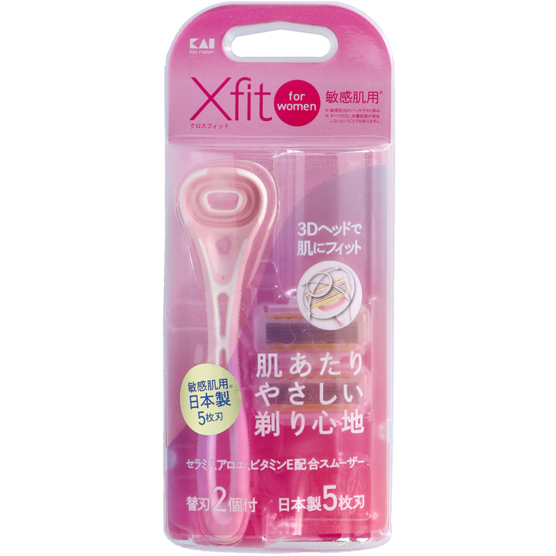 貝印 GA0094 Xfit for women 敏感肌用 カミソリ 替刃2個付 1袋(ご注文単位10袋)【直送品】